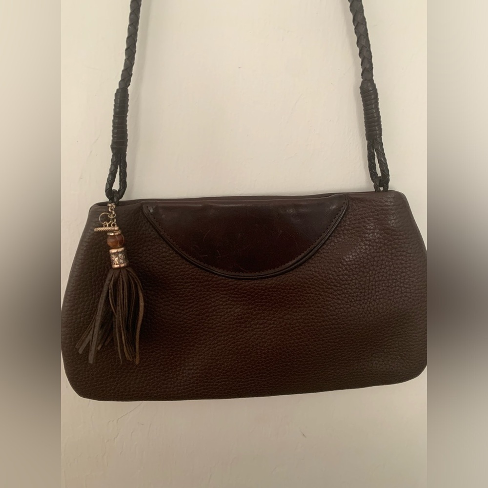 Brighton Women's Brown TwoTone Leather Magnetic Closure Clutch CrossBody Handbag - Picture 1 of 16